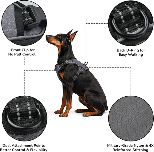Vista 2 de EVERKING Arnés de chaleco transpirable para perro, ligero sin tirones, arnés en el pecho para perros medianos y grandes, arnés ajustable reflectante