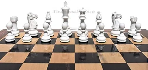 Vista 4 de Juego de ajedrez AIW 350 piezas de ajedrez blanco marfil y negro lacado 3.75" King Luxury Juego de piezas solamente