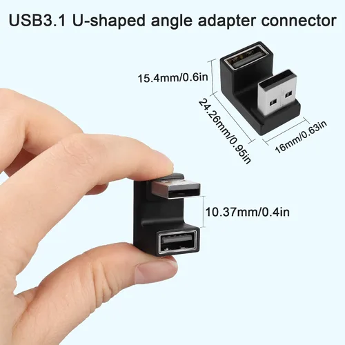 Vista 6 de QIANRENON Convertidor de adaptador USB 3.1 en forma de U de 10 Gbps 180 grados USB A macho a hembra, compatible con transferencia de datos OTG 3A