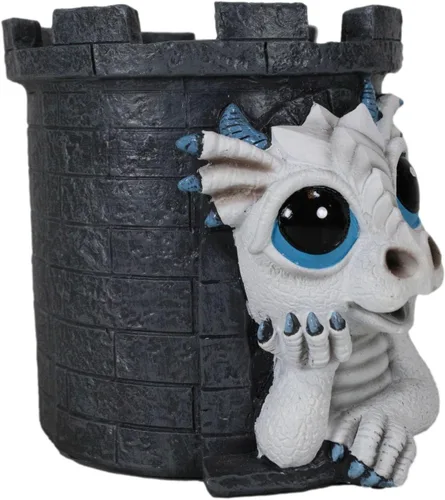 Vista 5 de Ebros Gift Fantasía medieval caprichosa dragón blanco Wyrmling en castillo Torre titular de papelería Estatua Gótica Dragón Organizador Oficina