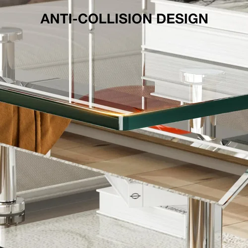Vista 6 de IKIFLY Mesa de centro de cristal con tablas de vidrio de 2 niveles y patas de metal resistentes, mesa auxiliar rectangular de vidrio transparente