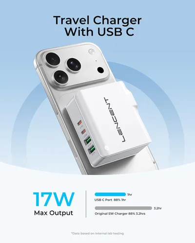 Vista 4 de LENCENT Cargador de pared USB múltiple, [22W/4.4A] Adaptador de corriente de viaje USB de 4 puertos, cargador de teléfono celular todo en uno