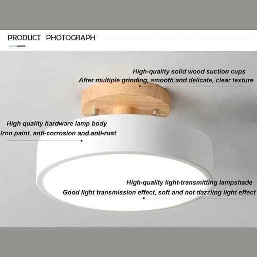 Vista 5 de Lámpara de techo LED regulable, lámpara de techo moderna de 9 pulgadas, montaje empotrado, de madera, de 12 W, lámpara blanca para sala de estar