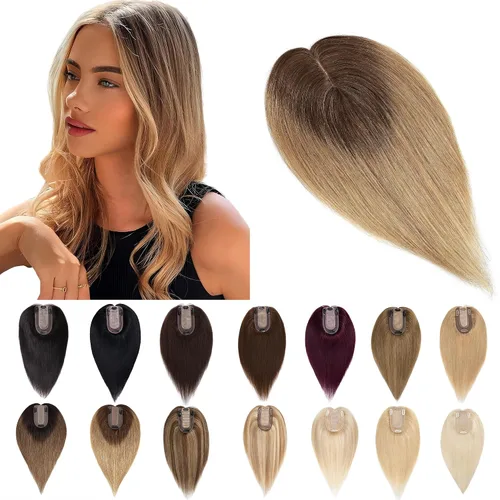 Vista 33 de SEGO Toppers para el cabello para mujer, cabello humano real con flequillo, 2.8 x 5.1 in, base de seda, 100% cabello humano Remy, clip en la parte