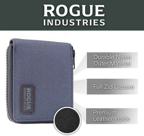 Vista 2 de Men's Nylon Zip Wallet by Rogue - 10 Card Capacity, Full Cash Slot, Expandable Coin Pouch - Premium Leather & Durable Nylon - RFID Blocking Canvas