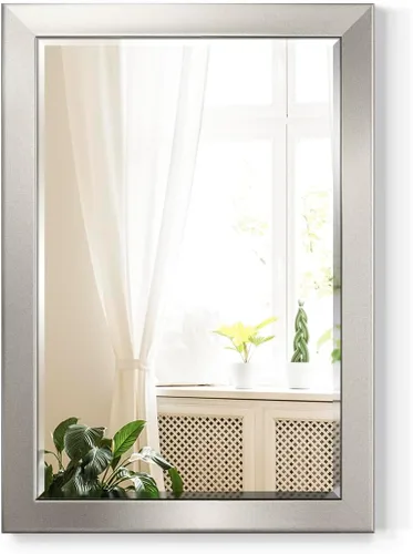 Vista 14 de Espejo de maquillaje rectangular, espejo de pared con marco de madera desgastada para decoración del hogar, se puede colgar de forma vertical u Negro
