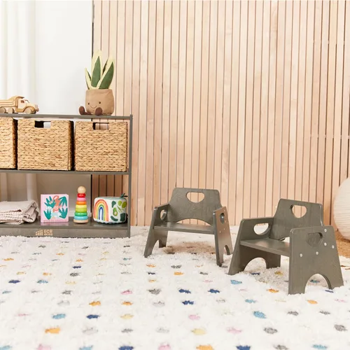 Vista 10 de ECR4Kids Silla apilable de madera para niños pequeños, 15 cm, Muebles para niños, Lavado gris, 2 unidades Gris (Grey Wash)