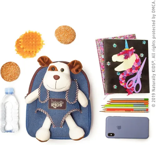 Vista 5 de Naturally KIDS Mochila pequeña con juguete de peluche de perro de peluche Mochila para niños pequeños para niños Juguetes para niños de 3 años