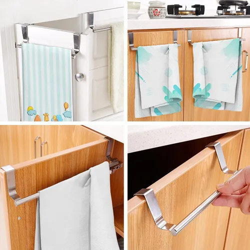 Vista 7 de Mziart Toallero moderno con ganchos para baño y cocina, colgador de toallas de acero inoxidable cepillado sobre gabinete (9 pulgadas)