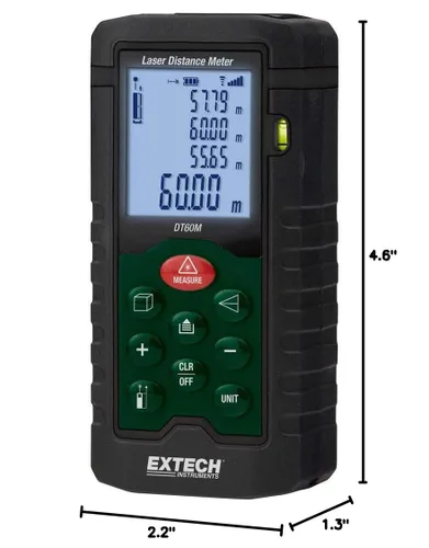 Vista 6 de Extech Medidor de distancia láser DT60M – Medidor láser digital de 196 pies con funciones de área/volumen/altura indirecta, pantalla retroiluminada