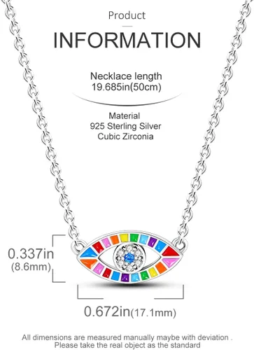 Vista 3 de MULA Collar de cadena de plata de ley 925 para mujer, delicado collar con dije de corazón de mal de ojo