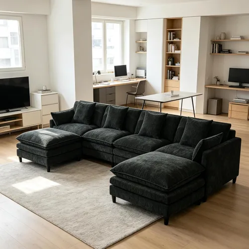 Vista 14 de Sofá modular convertible seccional, sofá de 4 asientos en forma de L con diván reversible, sofá de nube de asiento profundo, sofá cama 3 en 1, tela