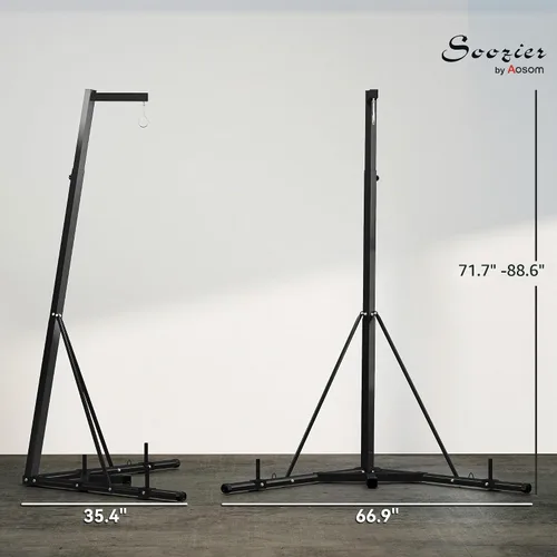 Vista 7 de Soozier - Soporte plegable para saco de boxeo, altura ajustable, con base con peso, independiente para gimnasio en casa, solo soporte