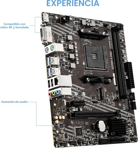 Vista 4 de MSI A520M-A PRO Placa base para gaming (AMD Ryzen 5000, AM4, DDR4, PCIe 3.0, SATA 6Gb/s, M.2, USB 3.2 Gen 1, DVI/HDMI, Micro-ATX)