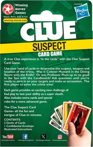 Vista 3 de Juego de cartas Clue Suspect - All the Fun of Clue - in Minutes!, por Winning Moves Games USA, Edición de juego de cartas portátil de la pista