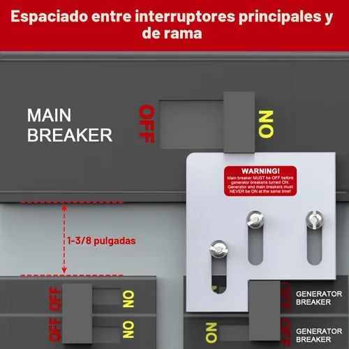 Vista 3 de Kit de bloqueo de generador compatible con paneles Square D QO o Homeline de 150 o 200 amperios. 1 3/8 pulgadas de espaciado entre el interruptor