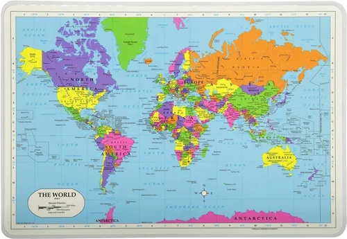 Vista 4 de Painless Learning Manteles individuales educativos laminados para niños: presidentes de EE. UU., mapa de EE. UU., mapa del mundo