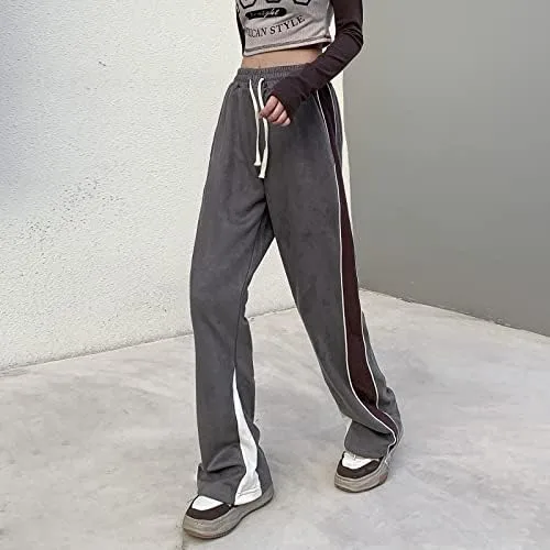 Vista 6 de Veryin Pantalones deportivos abiertos de gamuza sintética para mujer, pantalones de baile acampanados para hombre, pantalones casuales de pierna