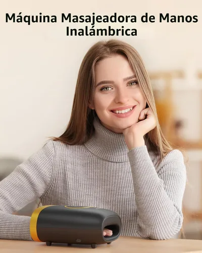 Vista 5 de CINCOM Upgraded Hand Massager with Heat and Compression, Yellow Negro y amarillo