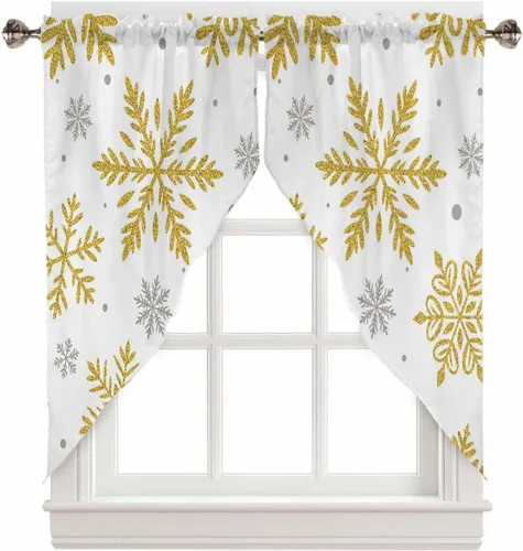 Vista 15 de Cenefas con festón a cuadros en blanco y negro para ventanas, cortinas de cocina estilo granja de 36 pulgadas de largo, juego de 2 paneles, cortinas