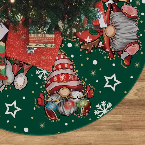 Vista 7 de Falda de árbol de Navidad, falda de árbol de Navidad, gnomos con purpurina, copo de nieve, falda de árbol de invierno de 36 pulgadas para decoración