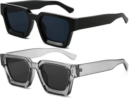 Vista 50 de AIEYEZO Gafas de sol cuadradas para mujeres y hombres, gafas de sol cuadradas con montura gruesa, estilo de diseñador simple