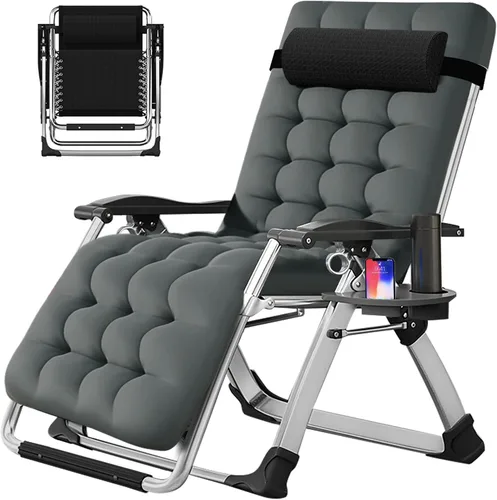Vista 17 de Slsy Silla de gravedad cero, silla reclinable de salón con cojín y bandeja removibles para interior y exterior, silla reclinable plegable para patio