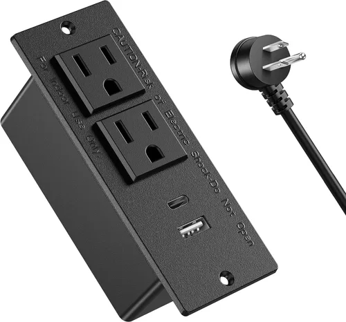 Vista 15 de Regleta de Energía Empotrada para Conferencias con Enchufe, Cable de 6.56 Pies, Regleta de Energía de Escritorio con Ojal con 2 Enchufes y 2 Puertos