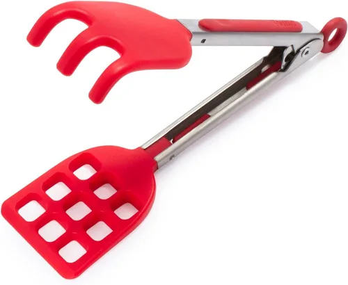 Vista 5 de Tovolo Pinzas de cocina de silicona para cocinar, pinzas pequeñas planas de acero inoxidable con puntas de silicona para ensaladas, gofres belgas