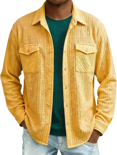 Vista 39 de Camisas con botones para hombre, casual, de manga larga, con cuello jacquard, texturizada, ligera, sobrecamisa, sobrecamisa