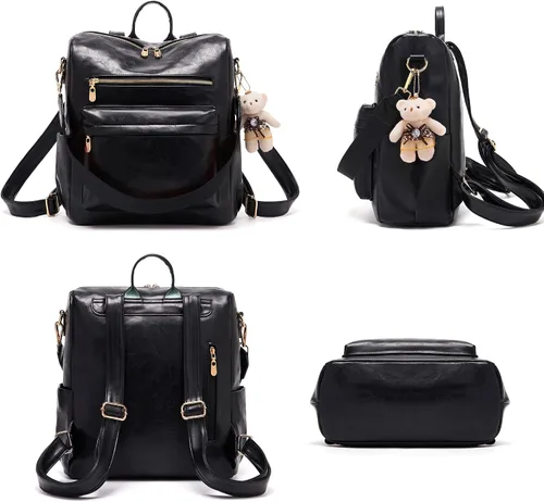 Vista 2 de Soperwillton Bolso de mochila para mujer. Bolsos de mano con diseño multiusos. Bolsa de hombro de cuero sintético. Bolsa de viaje. Juego de 2