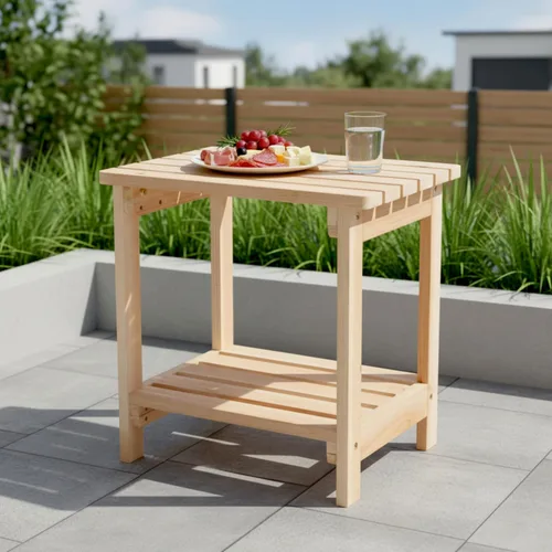 Vista 2 de Shine Company Providence - Mesa auxiliar rectangular de madera maciza para exteriores, mesa pequeña de patio Adirondack – Natural