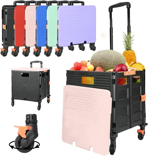 Vista 16 de Carrito plegable con ruedas giratorias, tapa magnética extendida, mango telescópico, ángulo ajustable para transportes, comestibles, oficina Gris