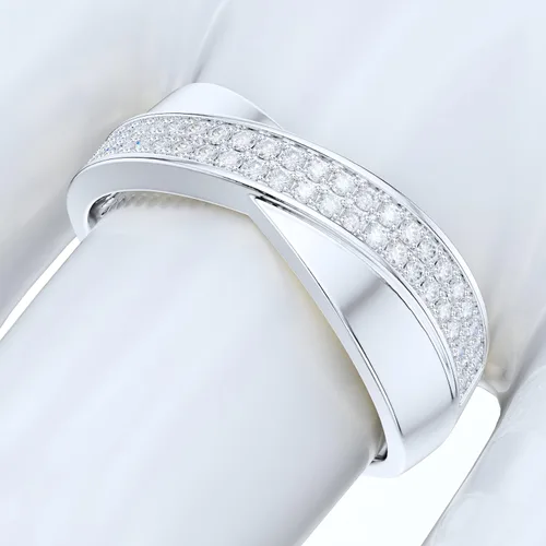 Vista 5 de Sterling Silver 6.5mm Wide X CrissCorss Two Rows Simulated Round Brilliant Cut Diamond or Genuine Moissanite Wedding Ring