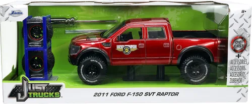 Vista 8 de Jada Toys Just Trucks 1:24 2011 Ford SVT Raptor - Coche fundido a presión rojo con estante para neumáticos, juguetes para niños y adultos