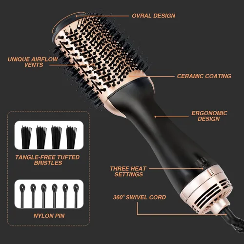 Vista 4 de Beautimeter Cepillo secador de pelo, cepillo de aire caliente, secador de pelo de un solo paso y voluminizador, 4 en 1, moldeador de cabello iónico