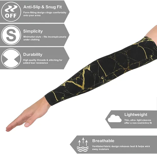 Vista 9 de Mangas de compresión con estampado de mármol negro y dorado para hombres y mujeres, protección solar UV