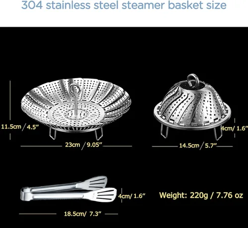 Vista 4 de Cesta de vapor para verduras, vaporizador de acero inoxidable 304 para cocinar, vaporizador de alimentos prescindible para adaptarse a ollas