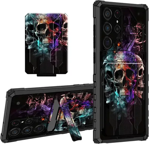 Vista 46 de Funda protectora de TPU suave para Samsung Galaxy A03S con soporte para tarjeta de crédito y soporte de doble capa de policarbonato duro de TPU