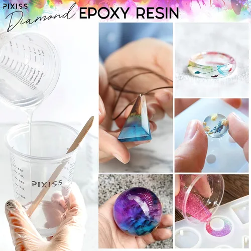 Vista 3 de Pixiss Kit de resina epoxi de 2 galones, resina de arte transparente y endurecedor con guantes, esparcidor, varillas de mezcla de silicona