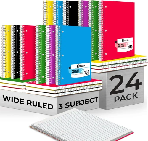 Vista 10 de Rosmonde Cuaderno de 3 materias con rayas anchas, paquete de 6, páginas adicionales, 300 páginas (150 hojas), papel grueso que no se corre, 3