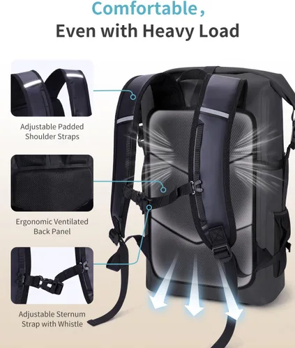 Vista 2 de ECOHUB Mochila impermeable para mujeres y hombres, bolsa seca resistente de 30L con cierre enrollable para viajes con funda impermeable IPX8