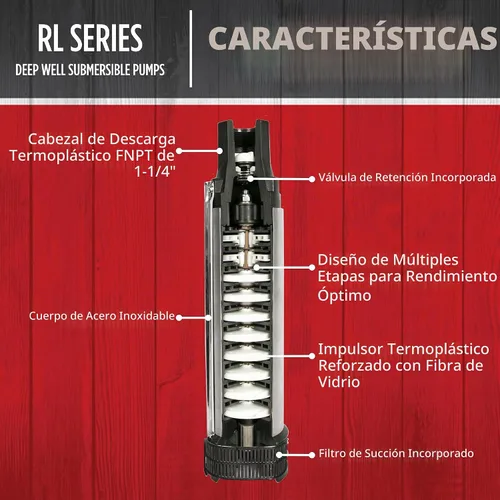 Vista 3 de Red Lion RL12G10-2W2V Bomba sumergible de pozo profundo de 4 pulgadas, 1 HP, 12 GPM, 2 cables, 230 voltios, acero, 14942404