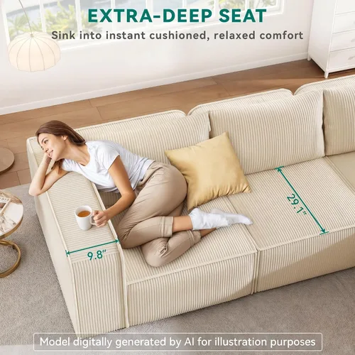 Vista 7 de YITAHOME Sofá modular Cloud de 107 pulgadas con diván en forma de L, asiento profundo y 3 almohadas, sofá de pana para sala de estar y dormitorio