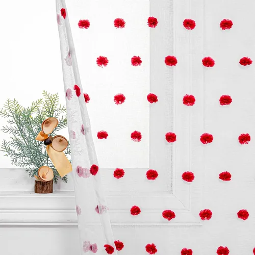 Vista 17 de MYSKY HOME Cortinas rosas para dormitorio de niñas, habitación de guardería, pompones para habitación de niñas y niños, cortinas traslúcidas blancas