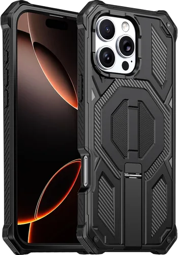 Vista 12 de Funda magnética para iPhone 15 con soporte y protector de pantalla [compatible con Magsafe] antideslizante, cuerpo completo, doble capa, resistente