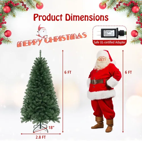 Vista 7 de Goplus Árbol de Navidad preiluminado de 6 pies, árbol de Navidad artificial con bisagras con 200 luces LED blancas cálidas, 8 modos de iluminación