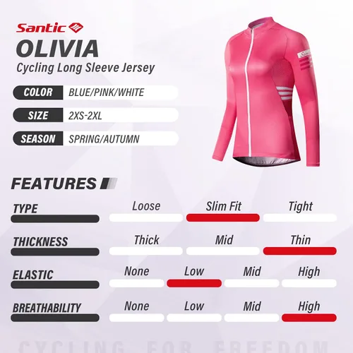 Vista 5 de Santic Camiseta de ciclismo de manga larga para mujer, chaqueta de bicicleta con bolsillos