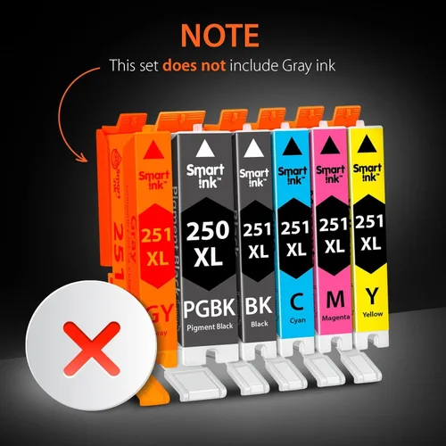 Vista 2 de Smart Ink Cartuchos de tinta compatibles de repuesto para Canon PIXMA PGI 250XL CLI 251XL PGI 250 CLI 251 (2 PGBK y 8 Black/C/M/Y 10 Combo Pack)