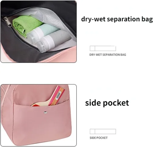Vista 7 de Bolsa de gimnasio con compartimento para zapatos, bolsa de viaje impermeable para mujer, bolsa de mano para deporte, fin de semana, bolsa